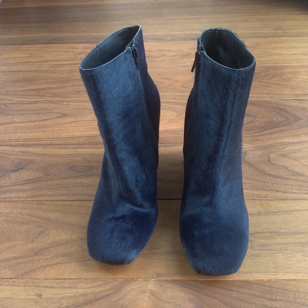 Vic Matie Navy Blue Ankle Booties with Wood Wedge Heel